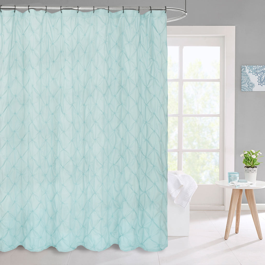 HIG Farmhouse Pinch Pleated Shower Curtains, 72" x 72", Blue and Pink