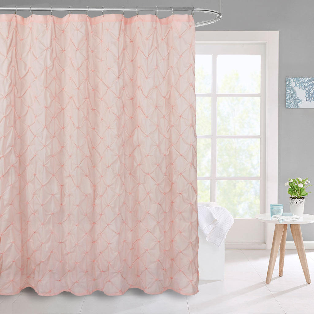 HIG Farmhouse Pinch Pleated Shower Curtains, 72" x 72", Blue and Pink
