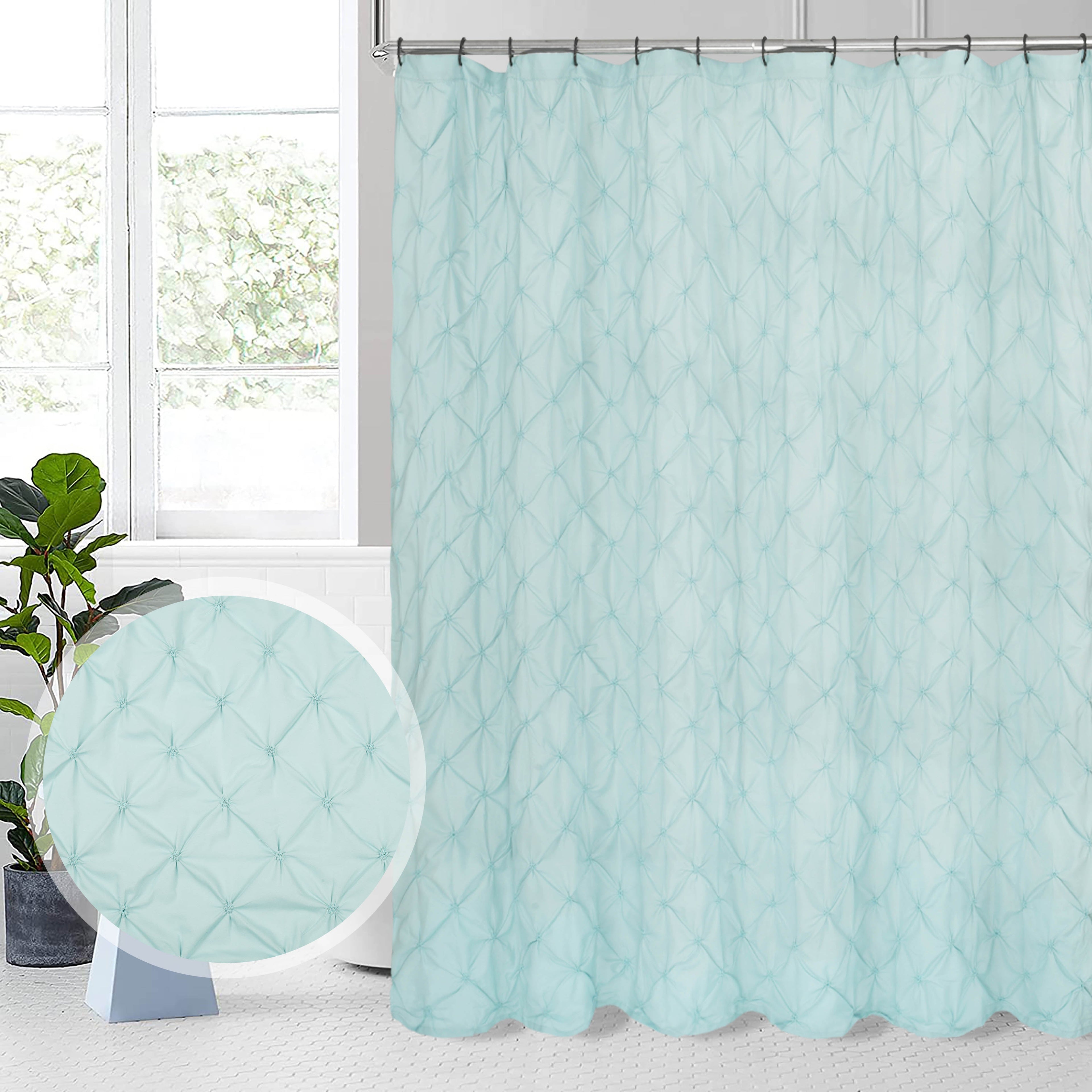 HIG Farmhouse Pinch Pleated Shower Curtains, 72" x 72", Blue and Pink