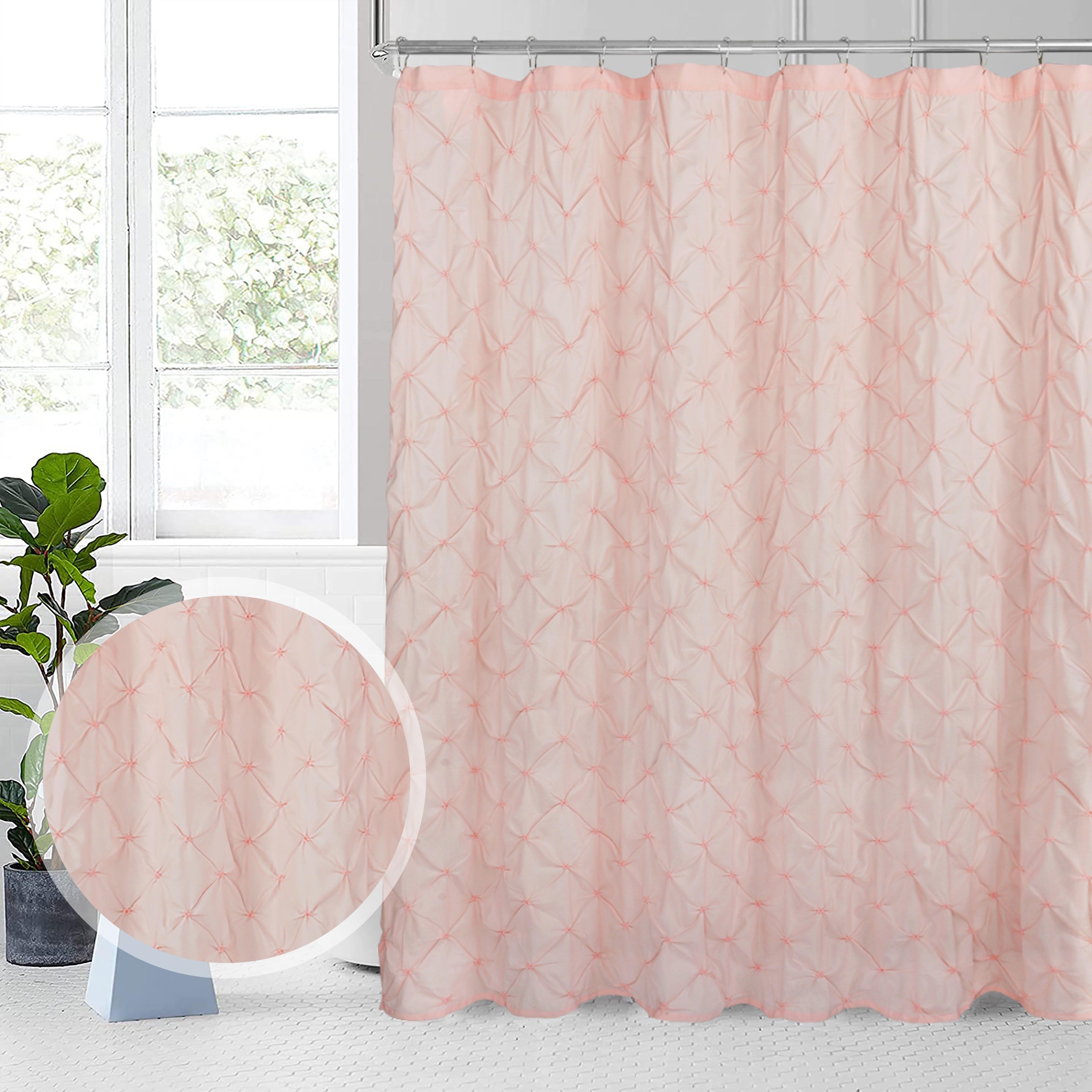 HIG Farmhouse Pinch Pleated Shower Curtains, 72" x 72", Blue and Pink