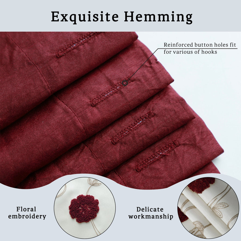 HIG Luxurious Farmhouse Unique Floral Emboridered Cloth Fabric Shower Curtain 72x72 Extra Long Bathroom Curtain