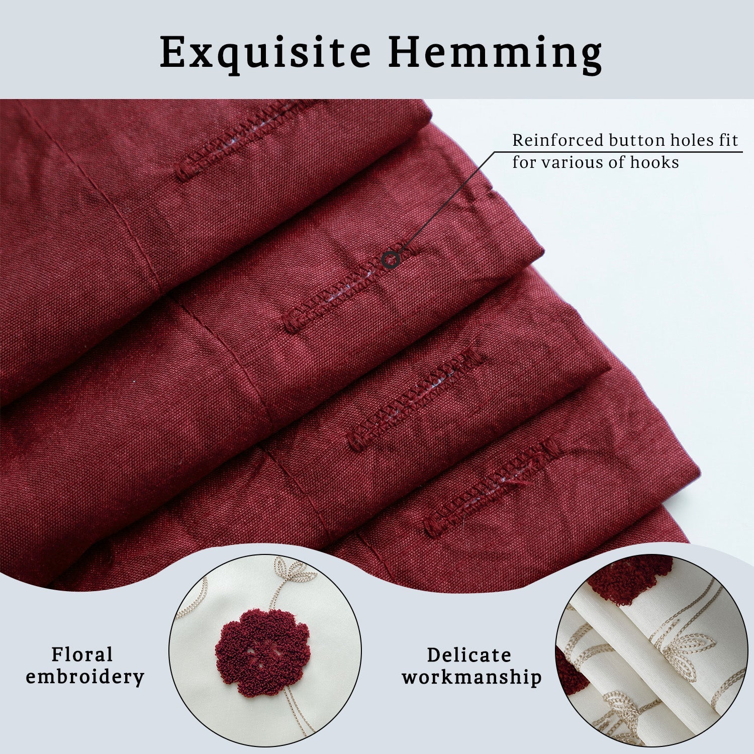 HIG Luxurious Farmhouse Unique Floral Emboridered Cloth Fabric Shower Curtain 72x72 Extra Long Bathroom Curtain