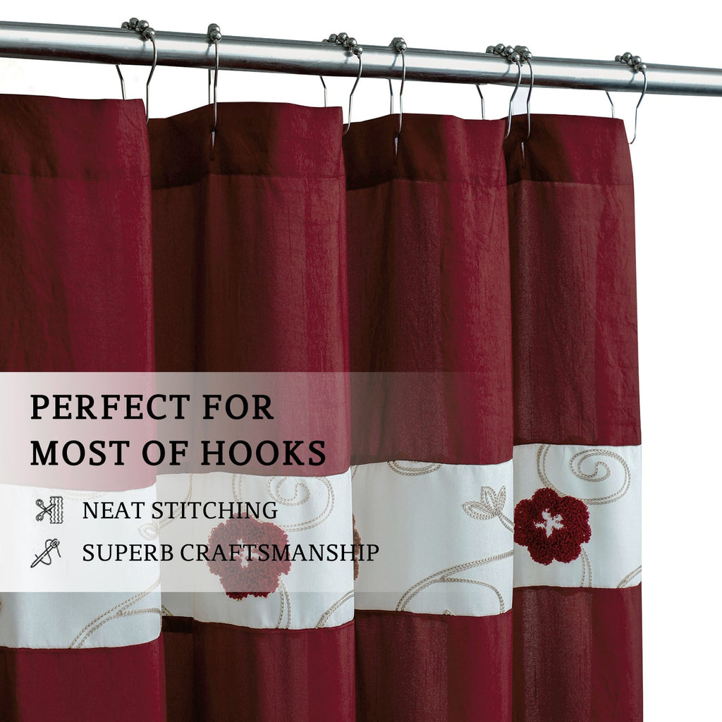 HIG Luxurious Farmhouse Unique Floral Emboridered Cloth Fabric Shower Curtain 72x72 Extra Long Bathroom Curtain