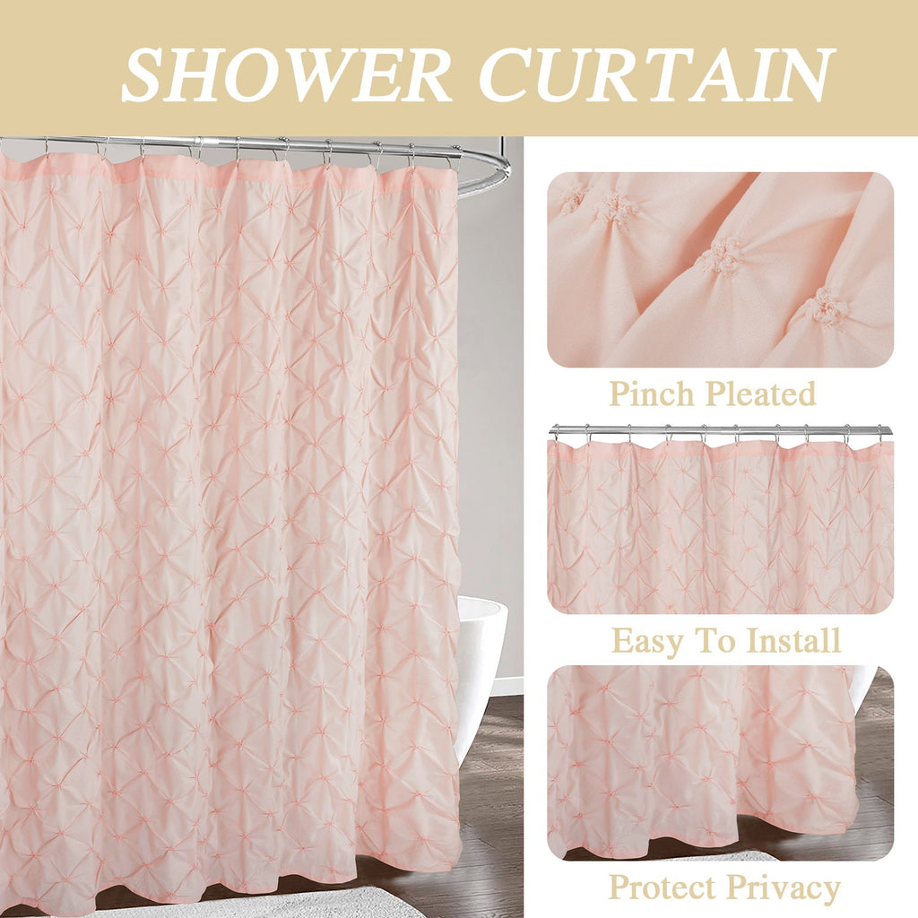 HIG Farmhouse Pinch Pleated Shower Curtains, 72" x 72", Blue and Pink