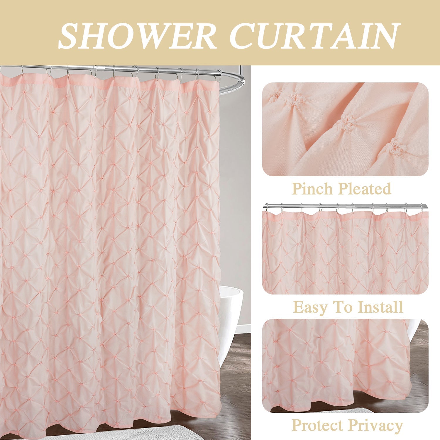 HIG Farmhouse Pinch Pleated Shower Curtains, 72" x 72", Blue and Pink