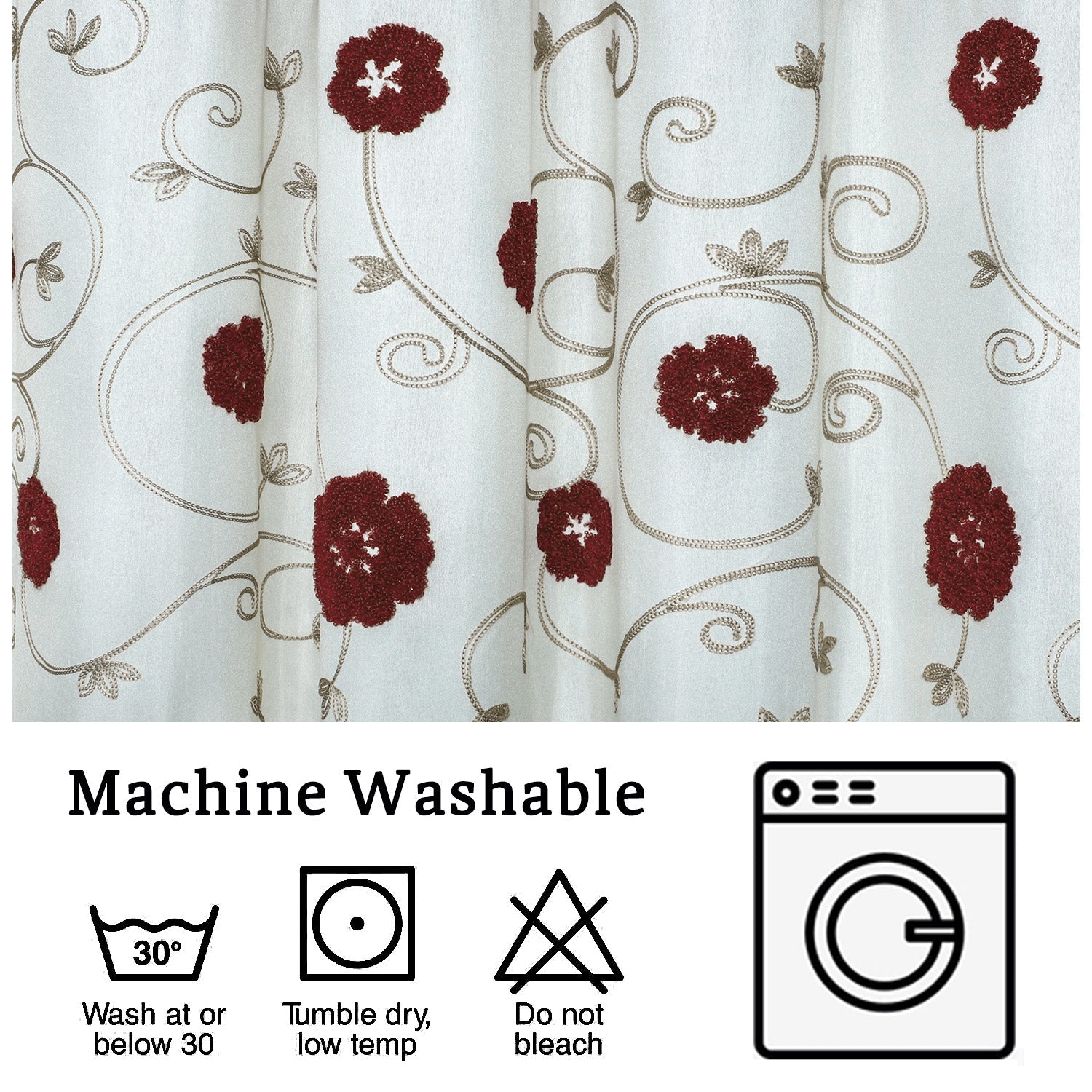 HIG Luxurious Farmhouse Unique Floral Emboridered Cloth Fabric Shower Curtain 72x72 Extra Long Bathroom Curtain