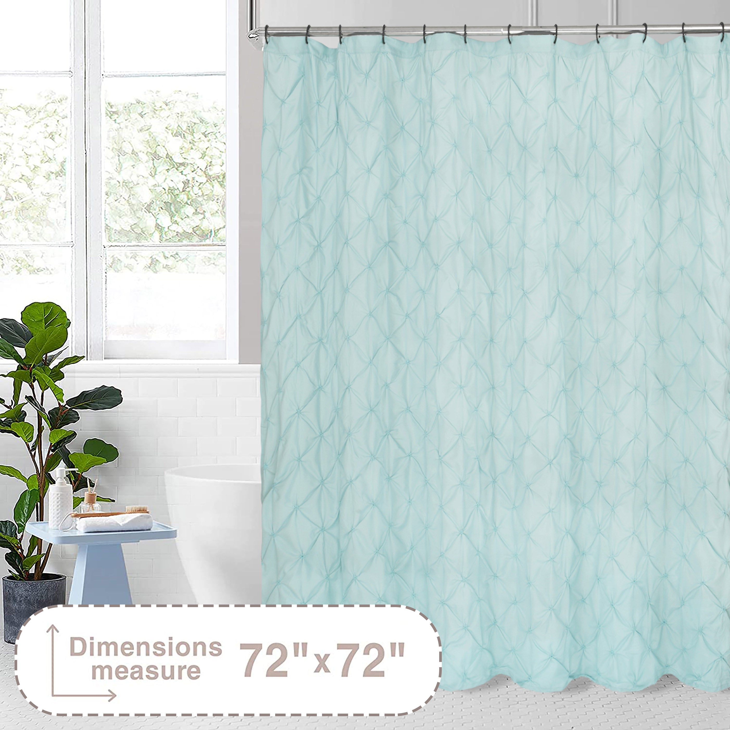 HIG Farmhouse Pinch Pleated Shower Curtains, 72" x 72", Blue and Pink