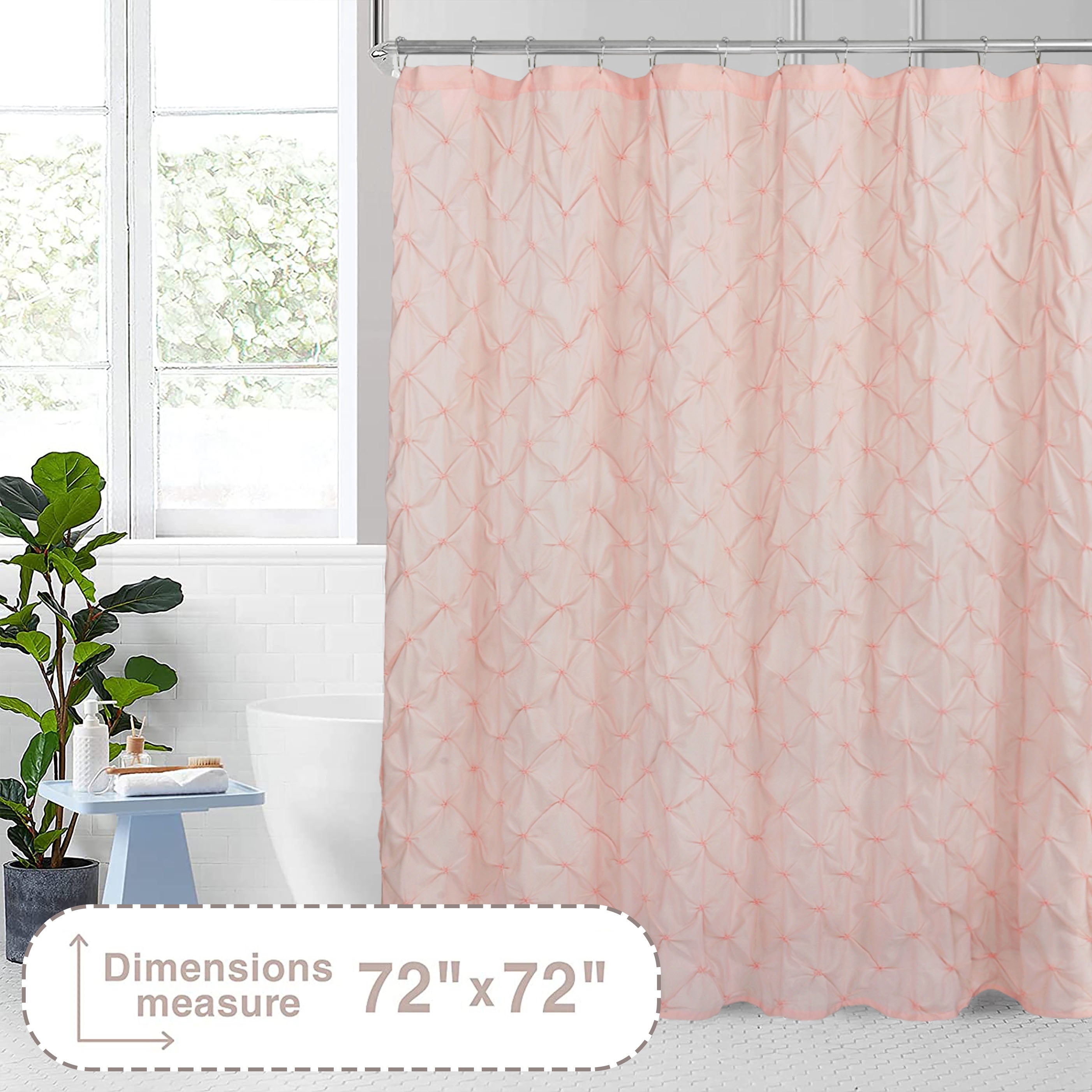HIG Farmhouse Pinch Pleated Shower Curtains, 72" x 72", Blue and Pink