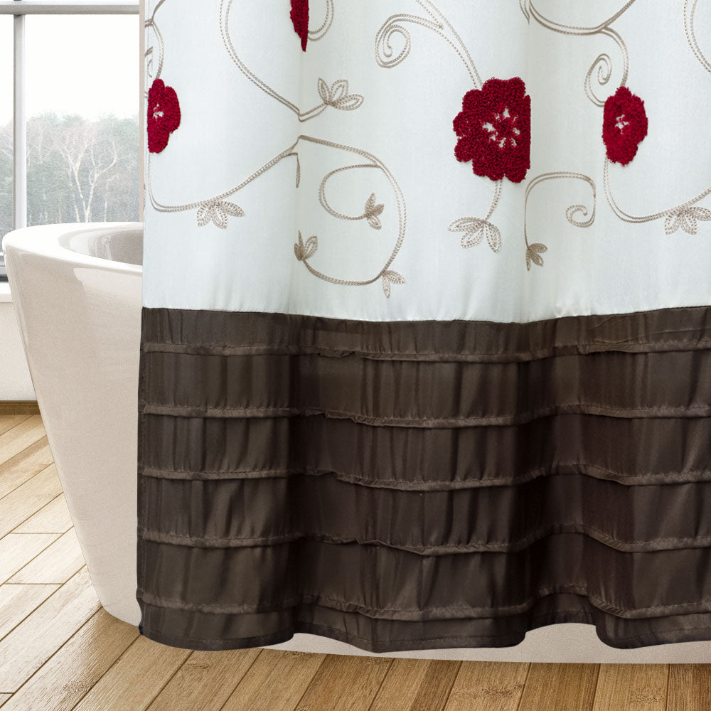 HIG Luxurious Farmhouse Unique Floral Emboridered Cloth Fabric Shower Curtain 72x72 Extra Long Bathroom Curtain