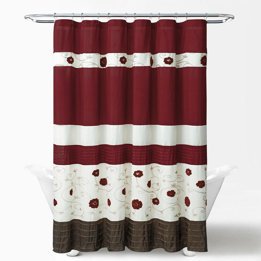 HIG Luxurious Farmhouse Unique Floral Emboridered Cloth Fabric Shower Curtain 72x72 Extra Long Bathroom Curtain