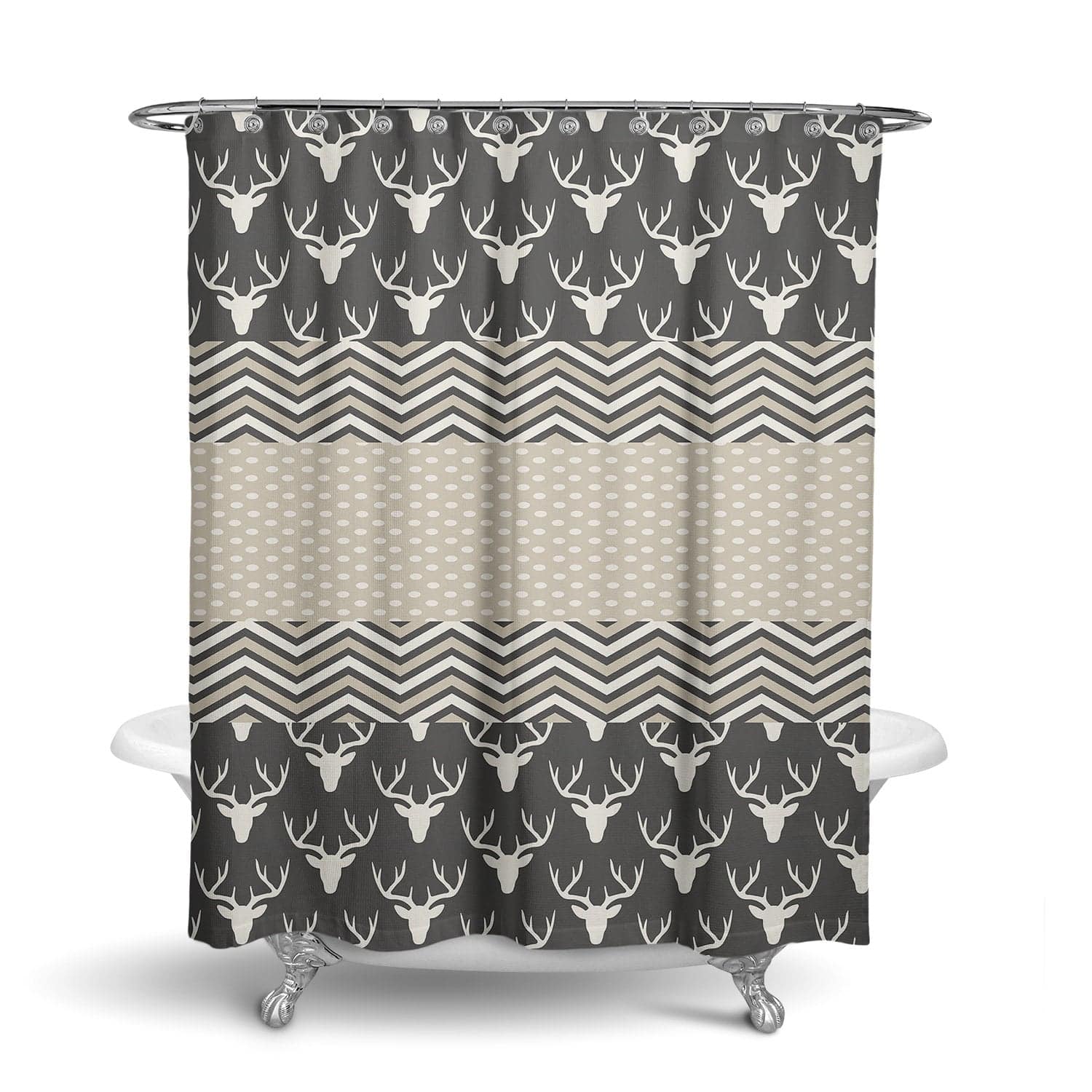 Rustic Deer Pattern Shower Curtain | Country Bathroom Decor | Chevron Pattern