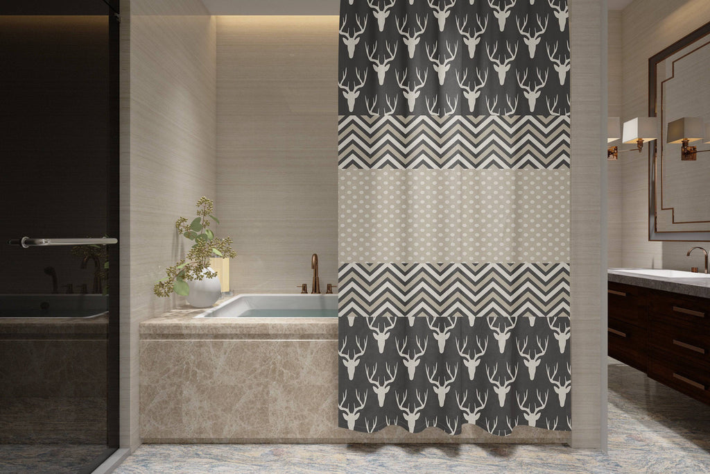 Rustic Deer Pattern Shower Curtain | Country Bathroom Decor | Chevron Pattern