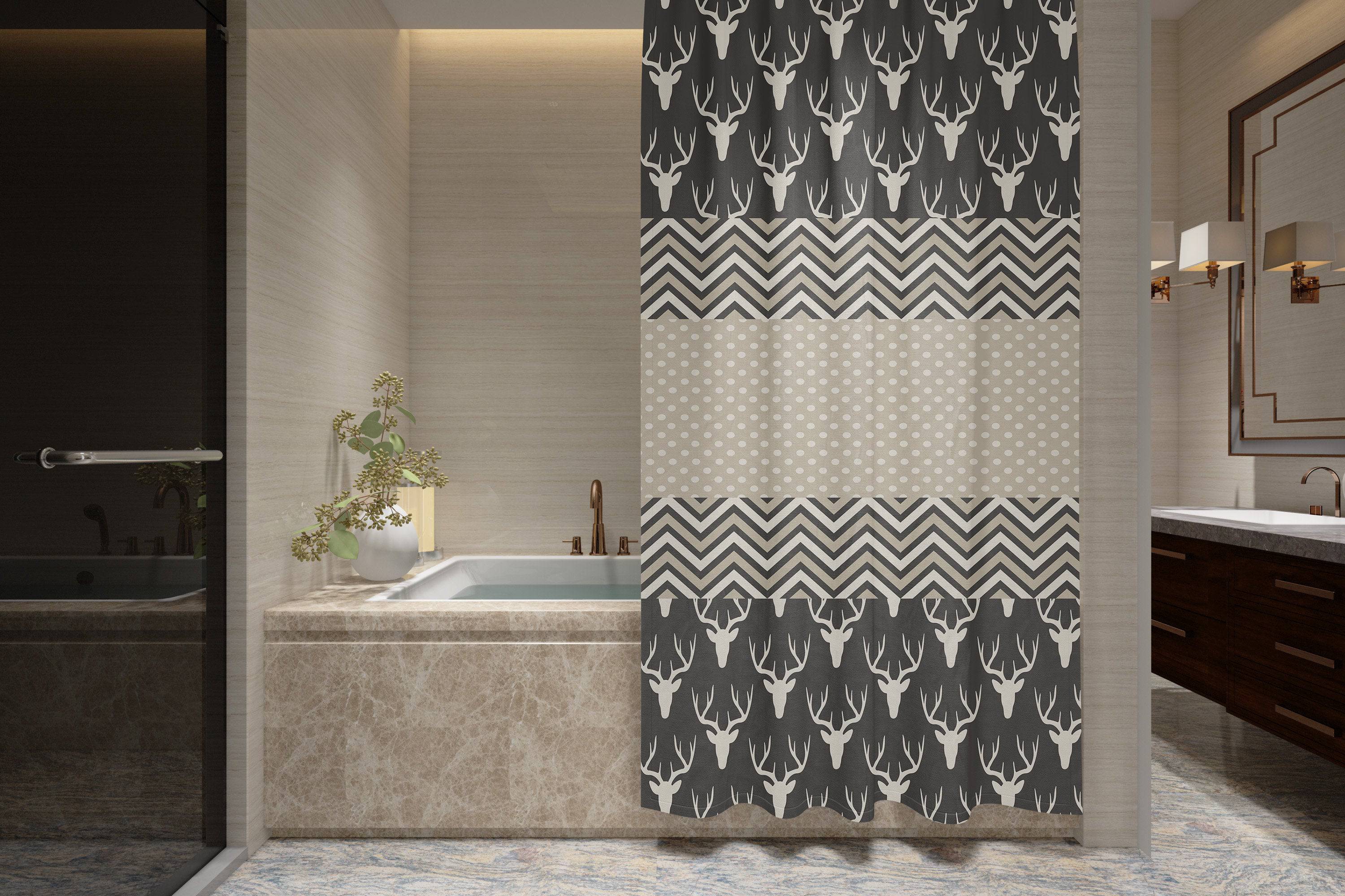 Rustic Deer Pattern Shower Curtain | Country Bathroom Decor | Chevron Pattern