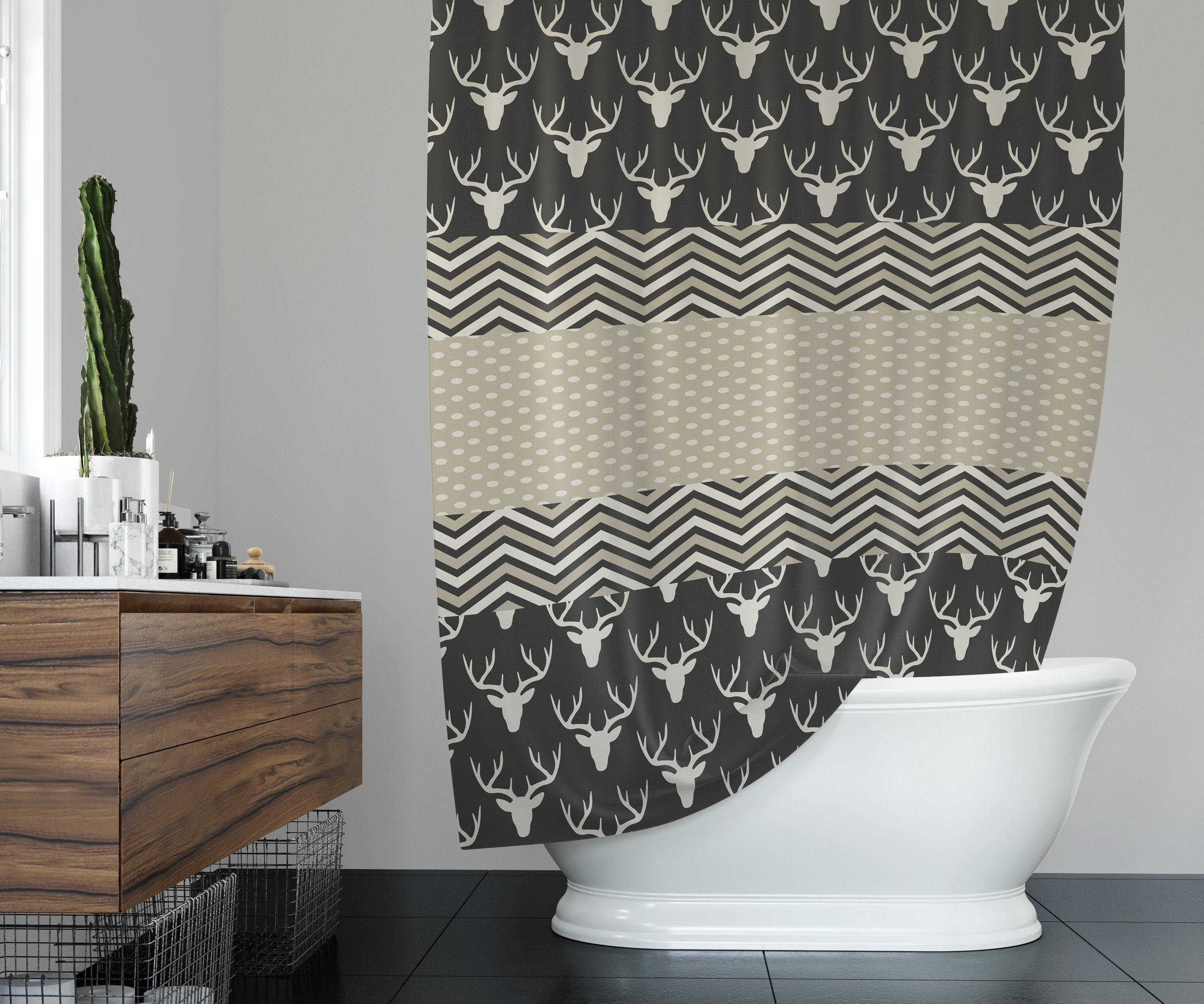 Rustic Deer Pattern Shower Curtain | Country Bathroom Decor | Chevron Pattern