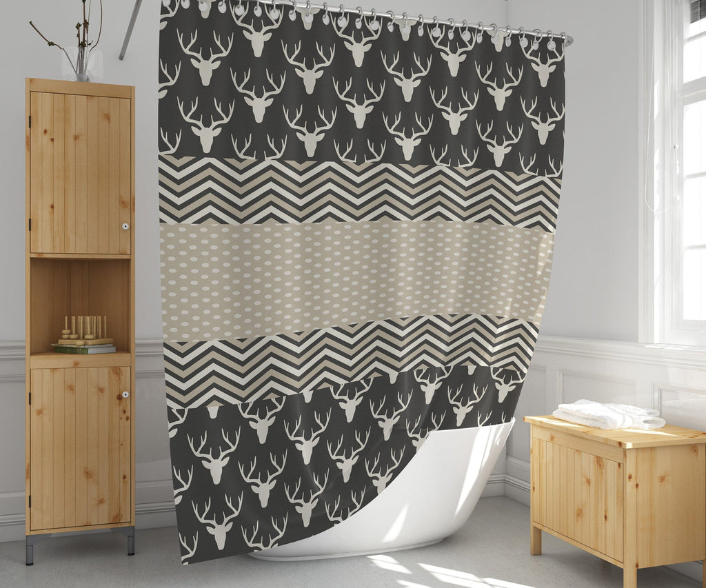 Rustic Deer Pattern Shower Curtain | Country Bathroom Decor | Chevron Pattern