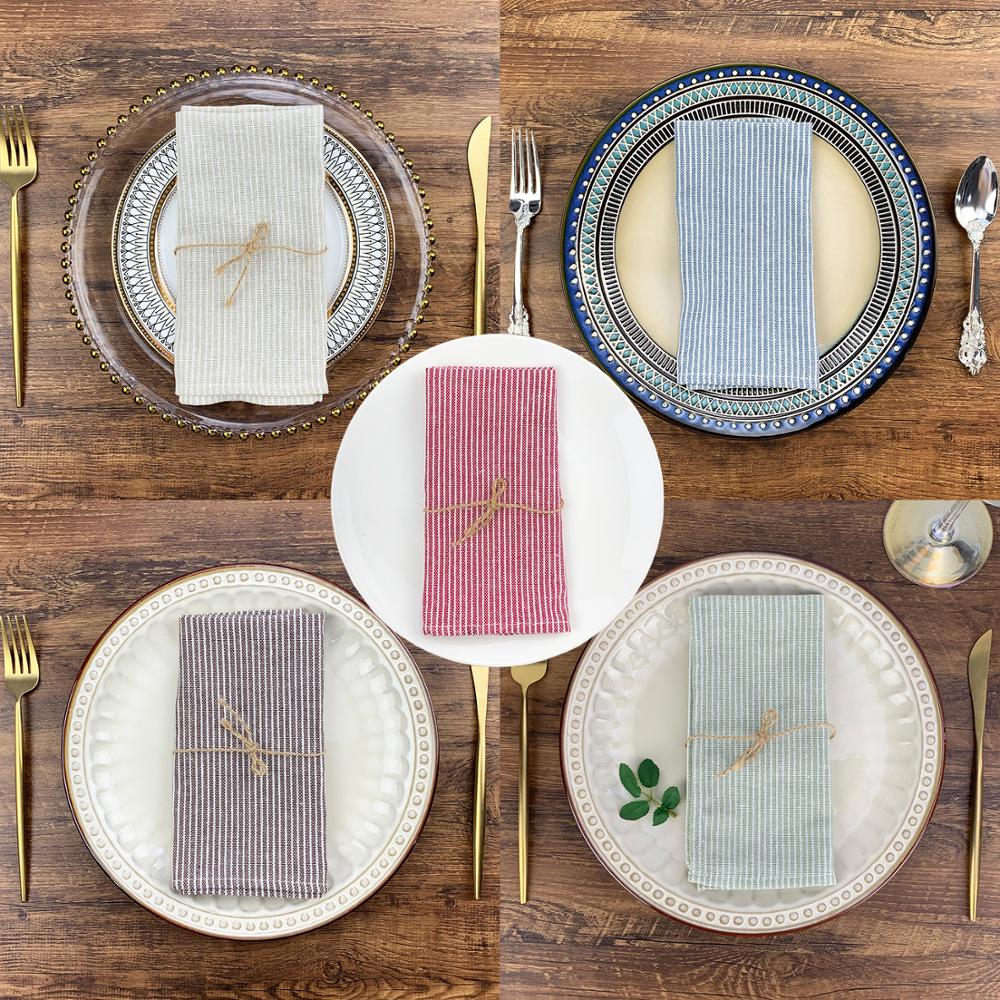 Plain Narrow Striped Cloth Napkins Set of 12 pcs 40x40cm cotton Napkins Dinner table Napkins for Events & Home Use