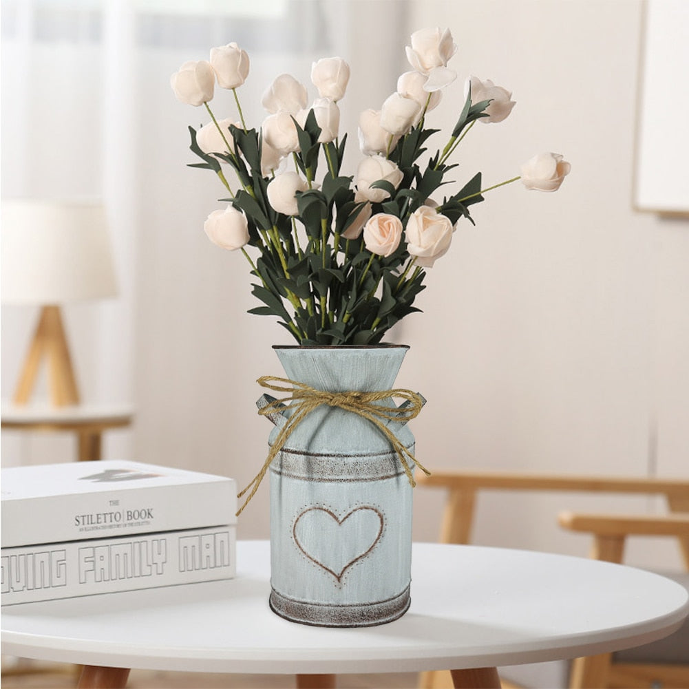 Vintage Garden Metal Flower Vases Home Wedding Artificial Flowers Bucket Barrel Holder Shabby Chic Country Style Jug Can Craft