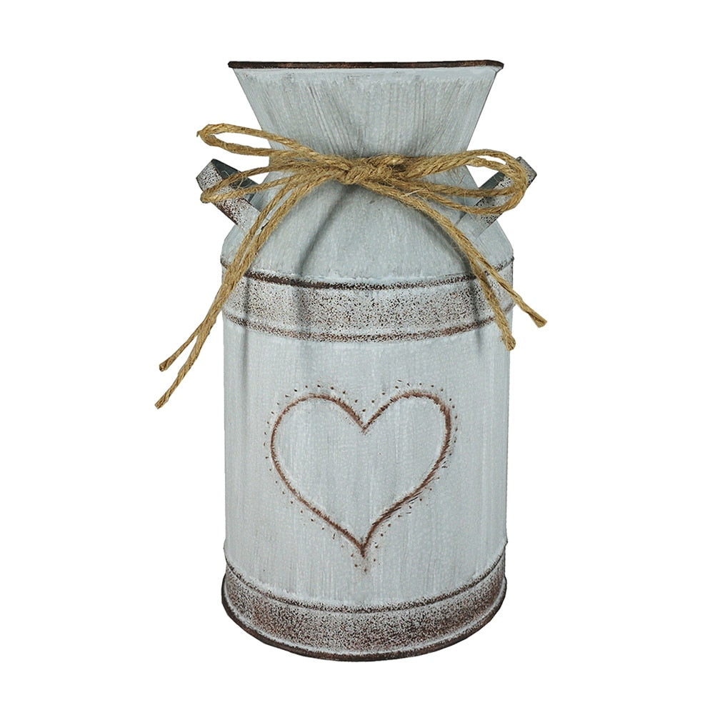Vintage Garden Metal Flower Vases Home Wedding Artificial Flowers Bucket Barrel Holder Shabby Chic Country Style Jug Can Craft