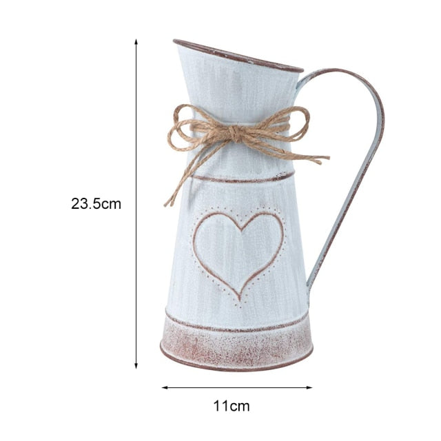 Vintage Garden Metal Flower Vases Home Wedding Artificial Flowers Bucket Barrel Holder Shabby Chic Country Style Jug Can Craft