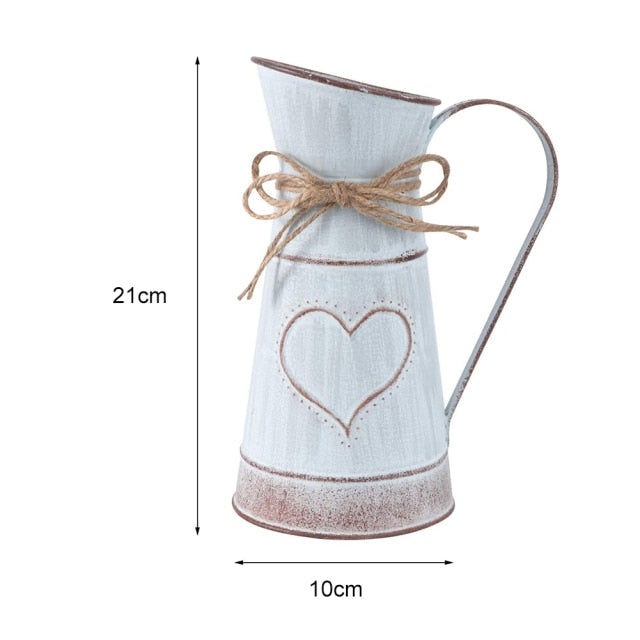 Vintage Garden Metal Flower Vases Home Wedding Artificial Flowers Bucket Barrel Holder Shabby Chic Country Style Jug Can Craft