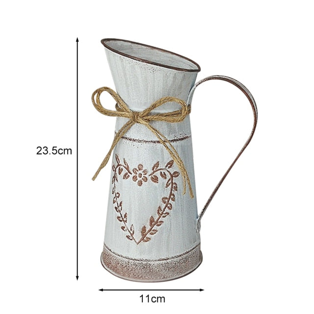 Vintage Garden Metal Flower Vases Home Wedding Artificial Flowers Bucket Barrel Holder Shabby Chic Country Style Jug Can Craft