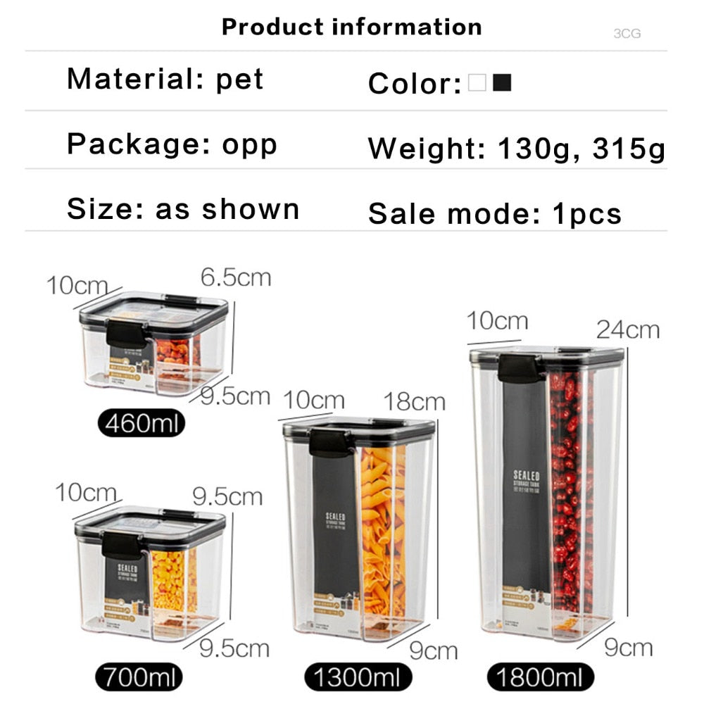 700/1300/1800ML Food Storage Container Plastic Kitchen Refrigerator Noodle Box Multigrain Storage Tank Transparent Sealed Cans