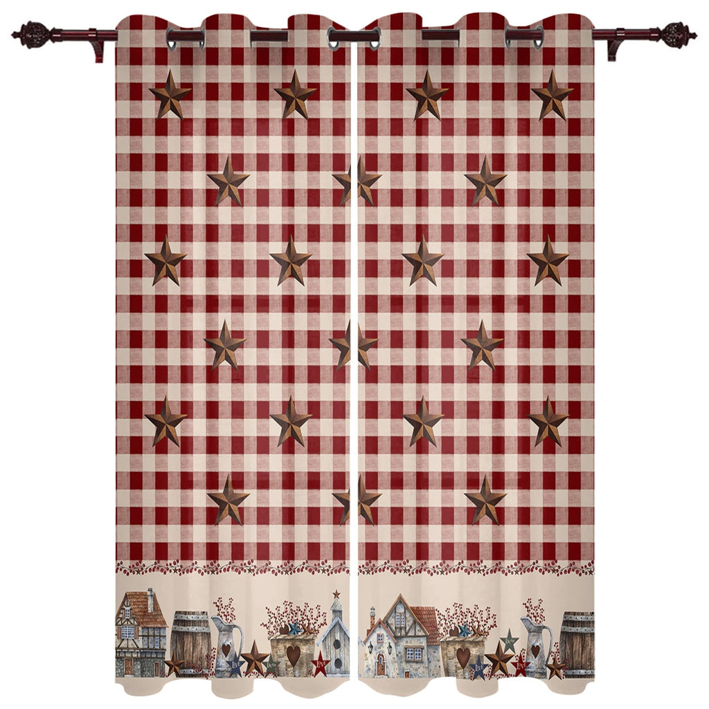 Country Star Berry Retro Red Plaid Curtains for Living Room Luxury Window Curtain Bedroom Kitchen Curtains Drapes