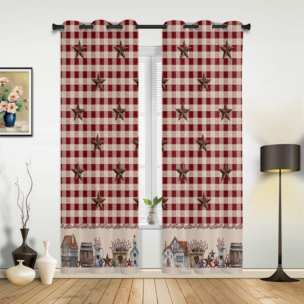 Country Star Berry Retro Red Plaid Curtains for Living Room Luxury Window Curtain Bedroom Kitchen Curtains Drapes