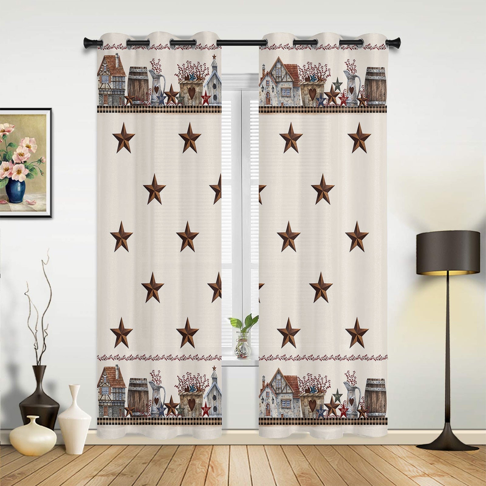 American Country Country Star Farm Window Curtains Kitchen Bedroom Drapes Home Decor Luxury Curtains for Living Room